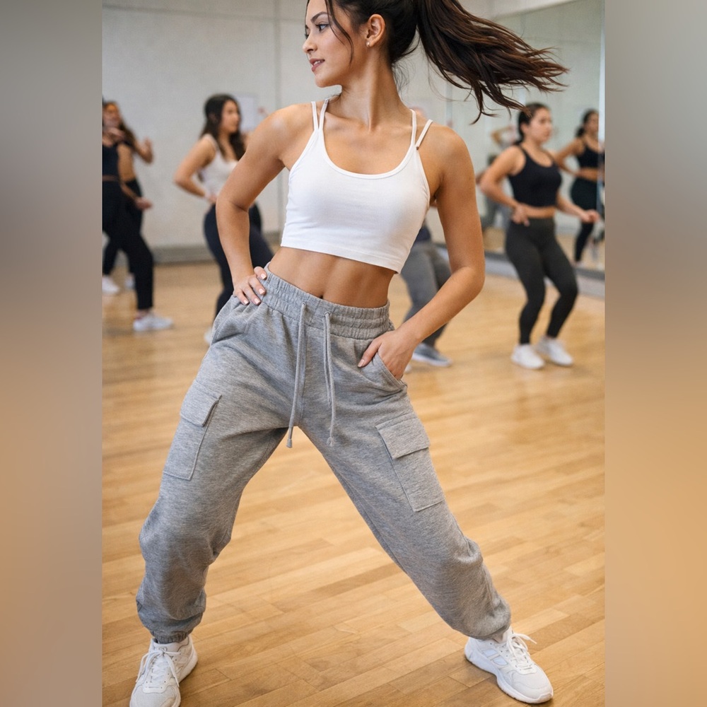 Fleece Factory Grey Cargo Joggers XS/TP Drawstring Sweatpants Pockets